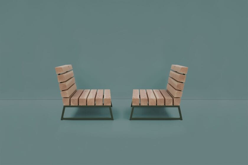 Stoere en duurzame Lounge stoel, een design van Douglas houten balken.