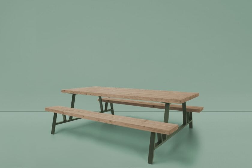 Robuuste buitentafel, een picknickbank van Douglas hout.