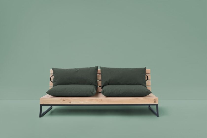 Robuuste Loungebank met army green kussen set